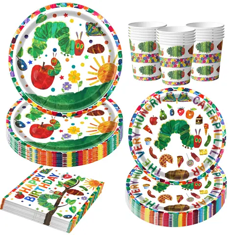 150 Pcs Hungry Caterpillar Party Tableware Set - Caterpillar Napkins Cups Plates etc The Very Hungry Caterpillar Party Supplies
