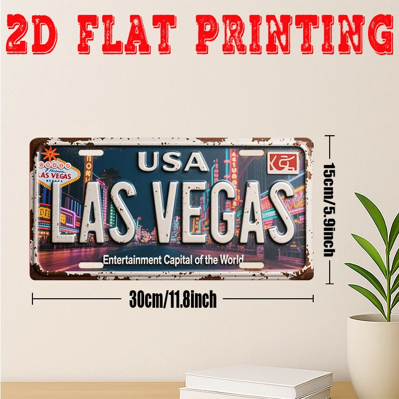 2D Flat, 1pc Las Vegas Nevada Metal Sign - Vintage -Themed Wall Art with Iconic Strip Logo, Retro Plaque for, Bar, for Cave