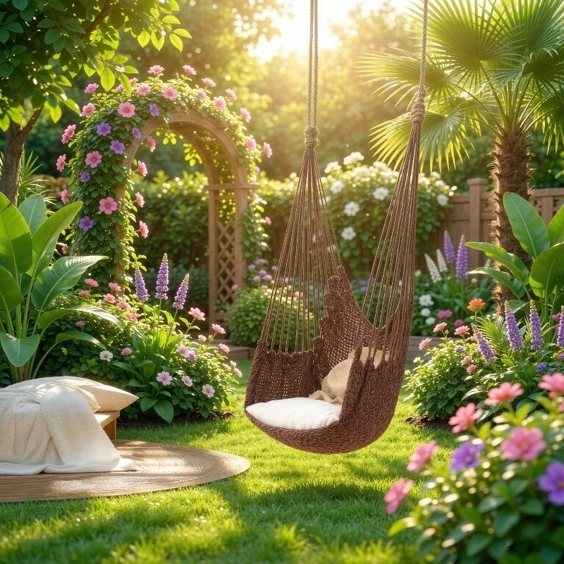 Nylon Net Hammock Chair With Wooden Spreader Bar Mesh Hanging Seat Indoor Outdoor Balcony Patio Yard Relax Swing Lounge