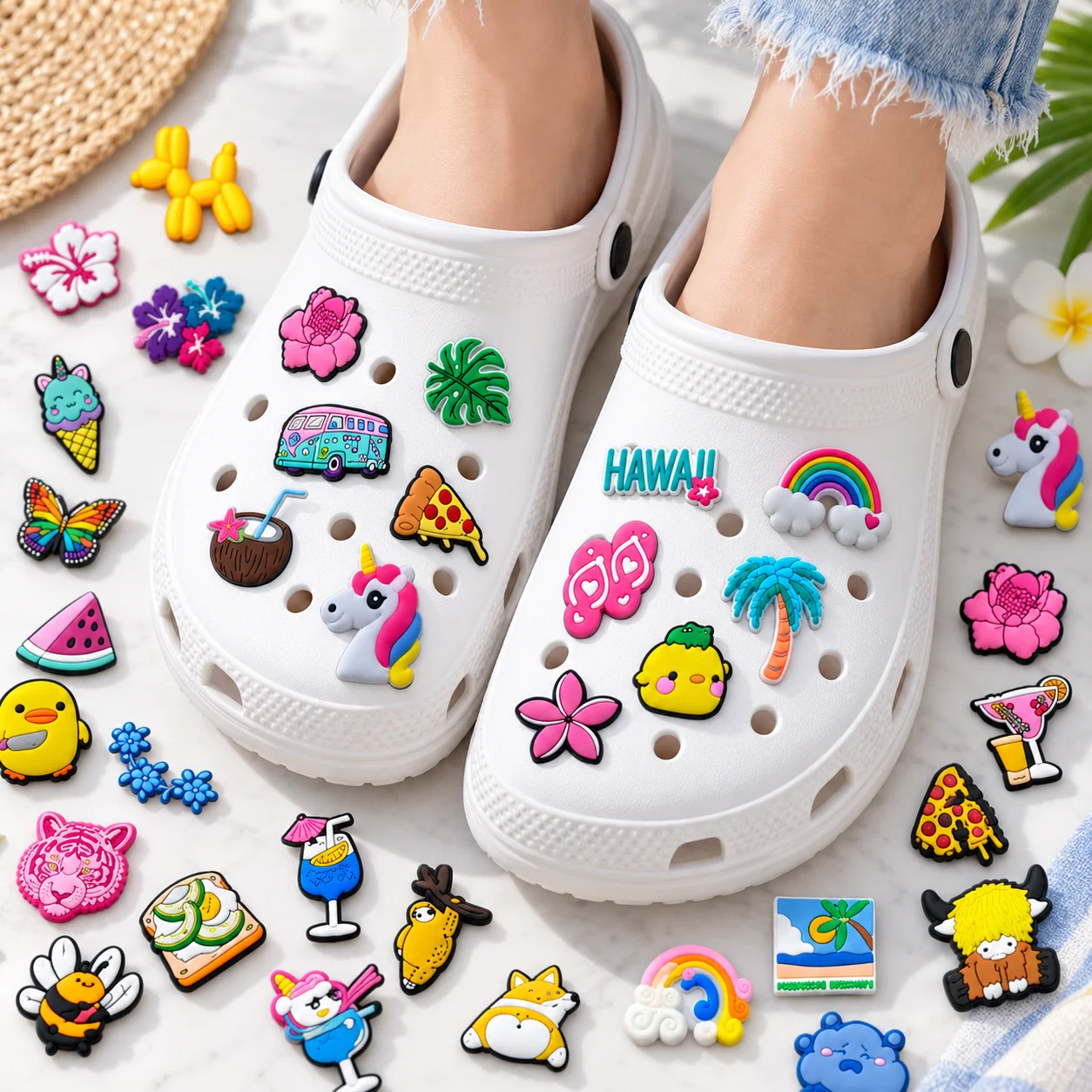 50pcs Cute Cat Dog Shoe Charms Set Puppy Kitten PVC Pins for Clogs Pet Lover Accessories Gift for Girls Women Teens Shoe Buckles