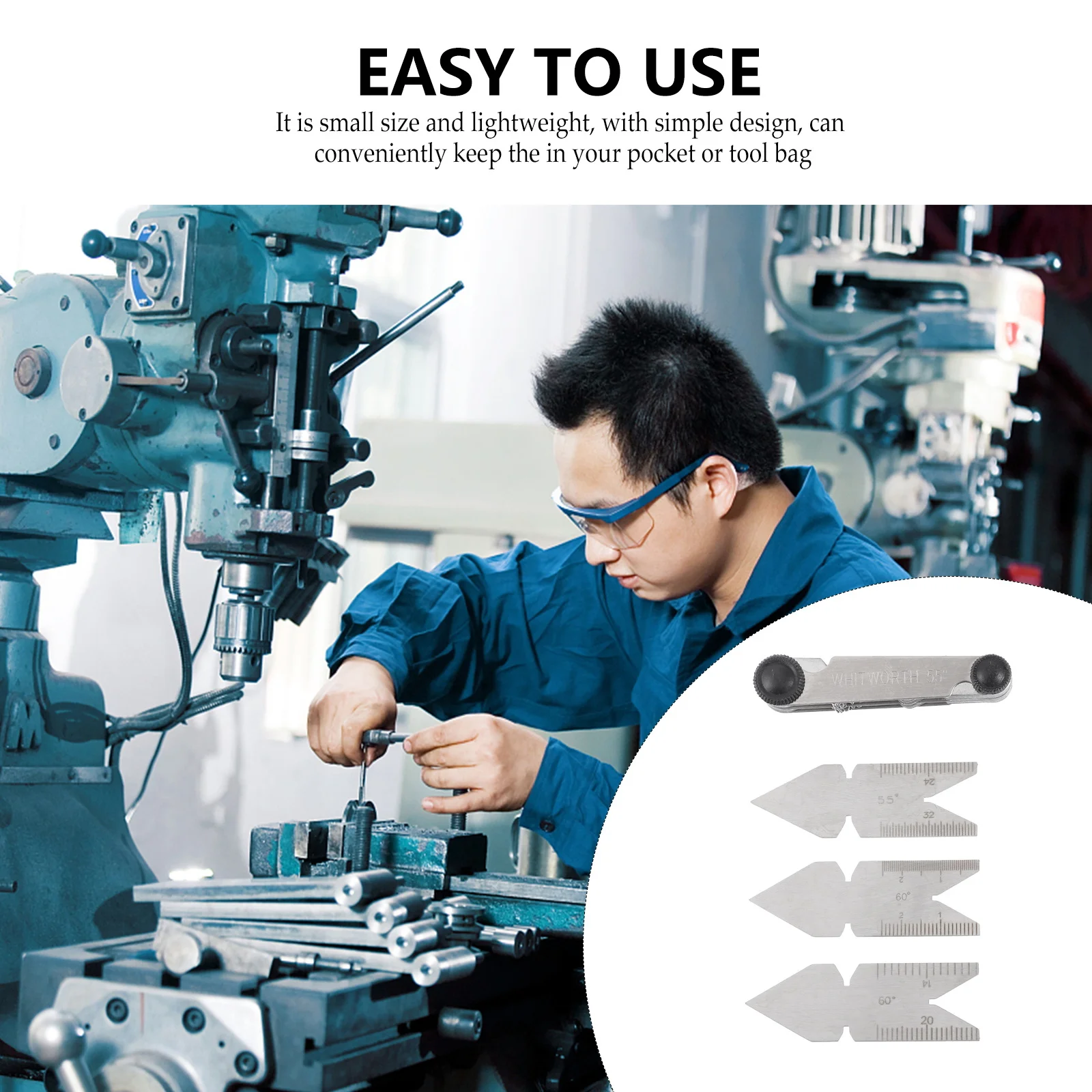 

4Pcs Gear Tooth Gauge Set Thread Pitch Measurement Tool Centre Gauge Strong Hardness Flexible Operation Pocket-Sized Tool Bag