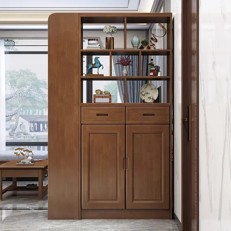 Solid wood entrance foyer cabinet, living room partition cabinet integrated coat rack shoe cabinet combination
