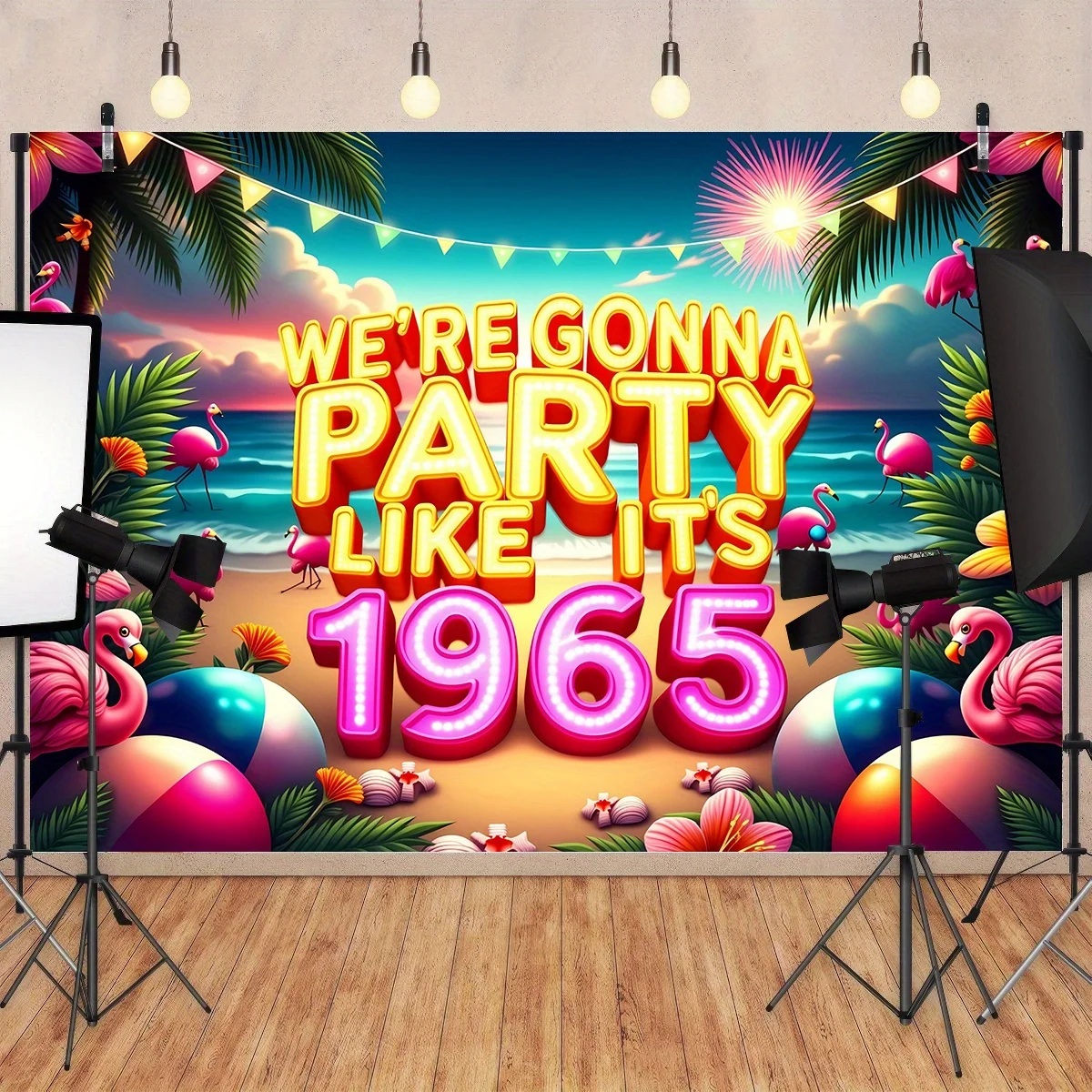 1 لافتة ثنائية الأبعاد، لافتة حفلة عيد الميلاد الستين - "نريد الحفلات مثل عام 1965"، متوفرة بأحجام متعددة #5