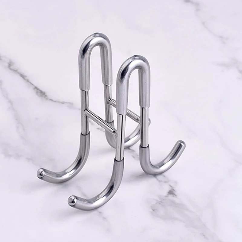 Glass Door Back Hook Hook Stainless Steel 304 Back Hanging Double Hook S Hook Metal Stick-free Double-sided Bathroom Clothes Hoo