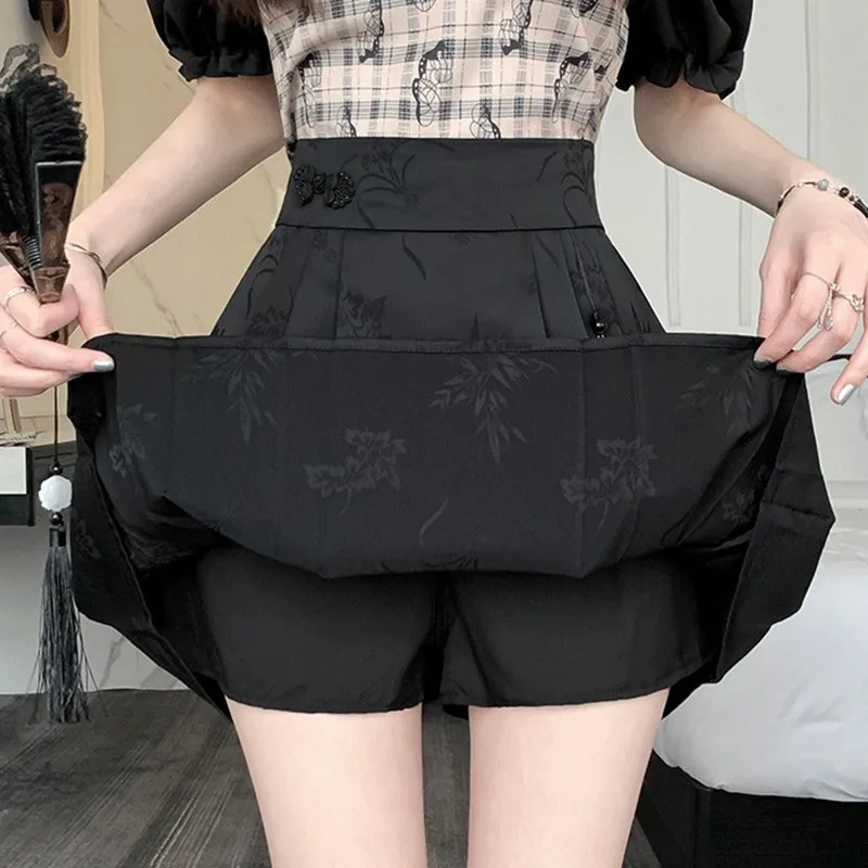 High Waist A-line Short Skirt Women New Arrival 2024 Summer Chinese Style Vintage Jacquard Ladies Elegant Pleated Skirts W1662