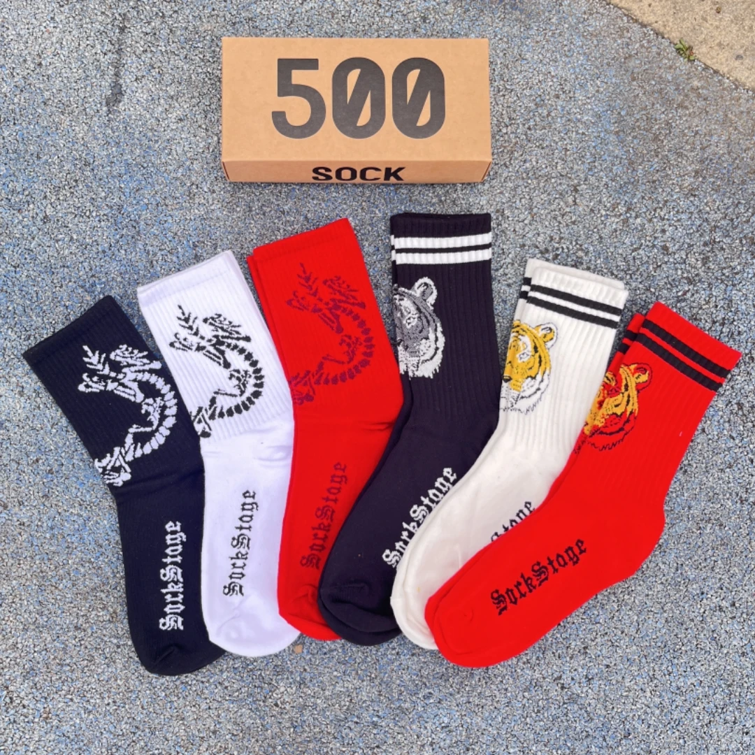 

Socks Man Winter Socks, 3 Pairs /Box Funny socks China Styls Red Tiger Chinese Loong Printing Sports Cotton White Socks