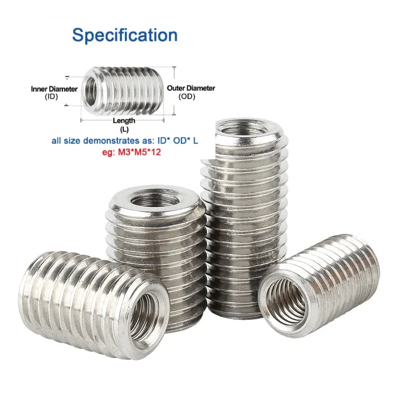 M6 M8 M10 M12 304 Stainless Steel Inside Outside Thread Adapter Screw Nuts Insert Sleeve Converter Nut Coupler
