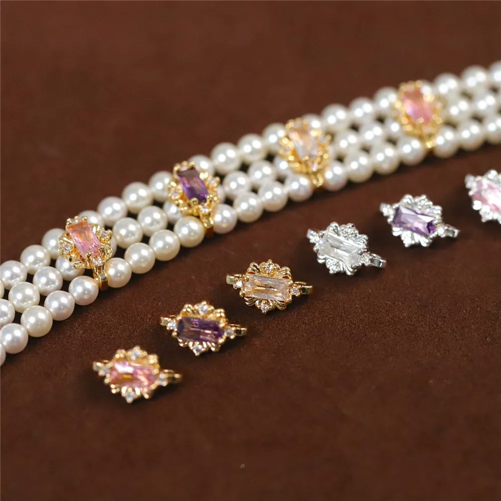 

Copper-plated Real Gold Court Style Three-hole Zircon Beaded Spacer DIY Necklace Bracelet Handmade Beaded Charm Accessories