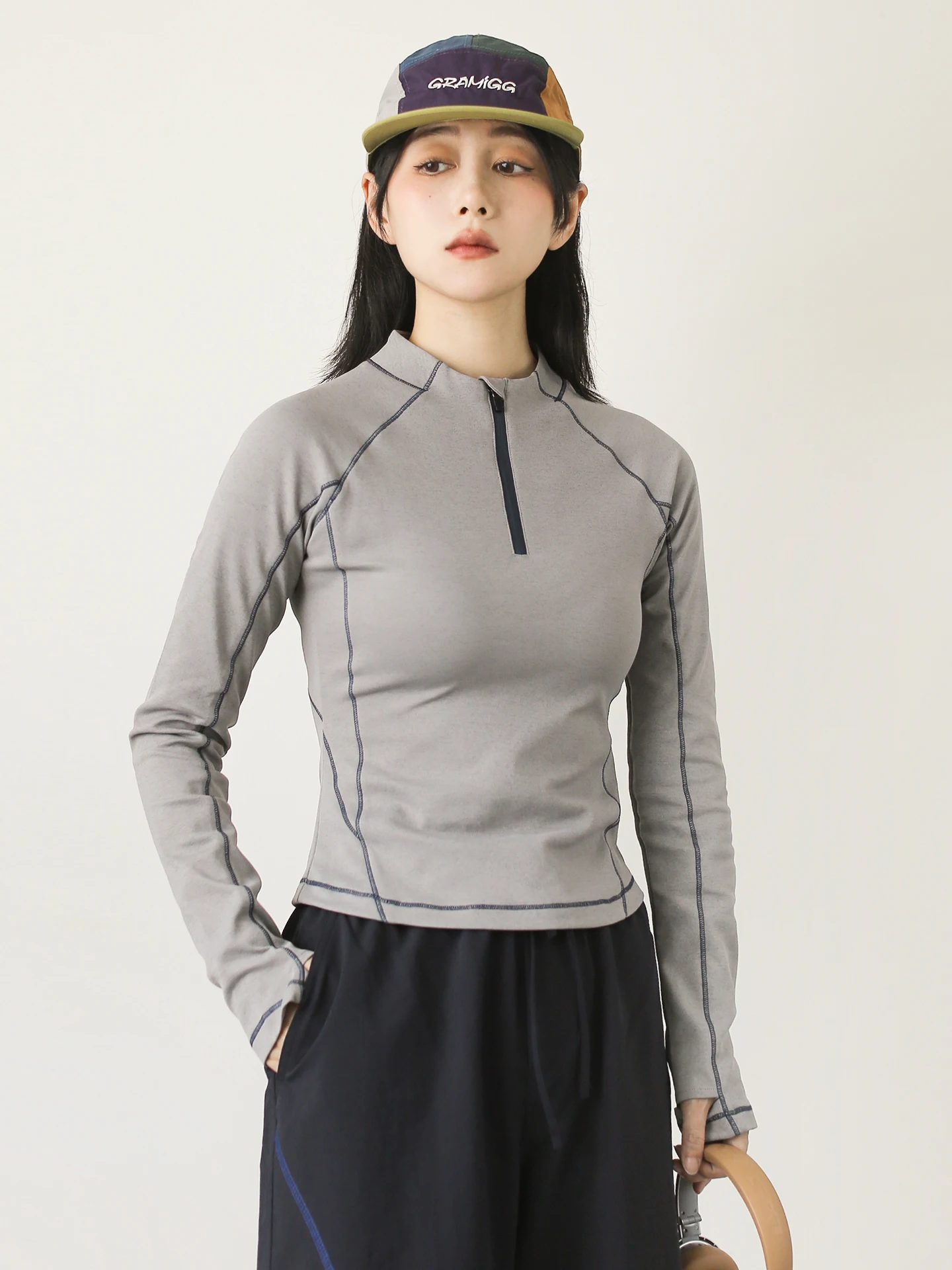 Outdoor Sports Breathable Long Sleeve Slim Fit Half Zipper Stand Collar T Shirt Women Base Shirt Spring Cycling Hiking Top