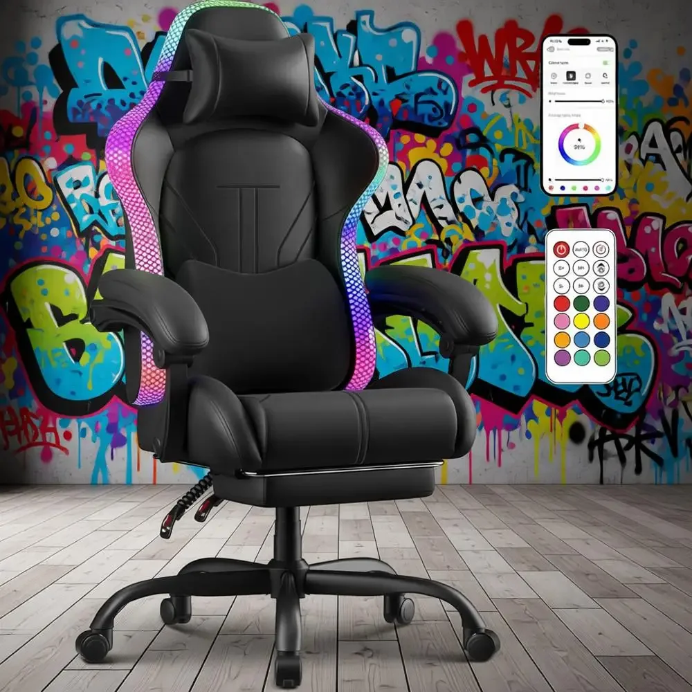 

Эргономичное игровое кресло с высокой спинкой и RGB-подсветкой, офисное кресло с откидной спинкой для взрослых, подлокотники, черный