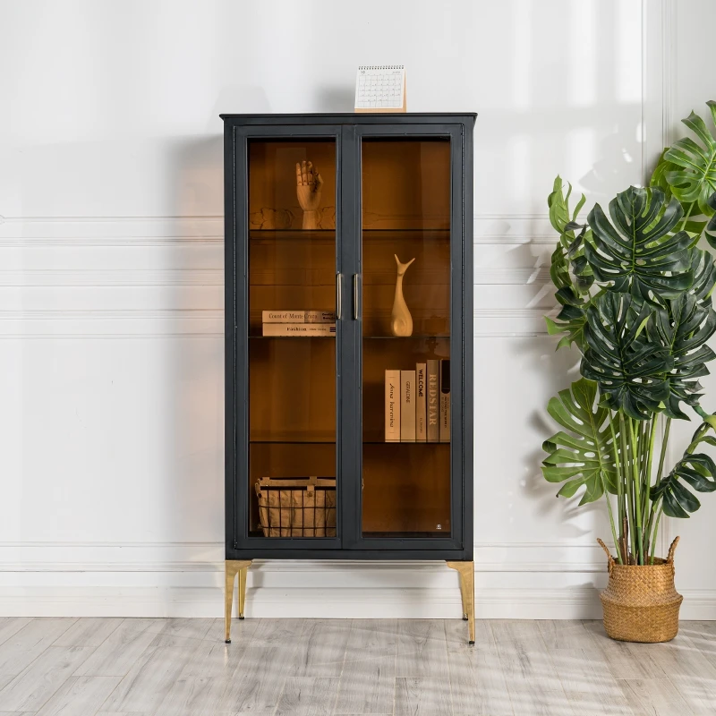 Nordic simple side cabinet modern small apartment household storage locker Italian light luxury glass display cabinet wine