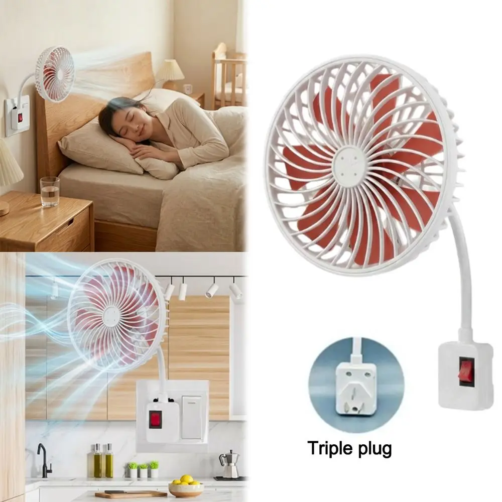 3-Prong Plug Wall Socket Fan Wall-Mounted Energy Saving Cooling Fan Seven-leaf 360 Degree Adjustable Kitchen Mini Fan Summer