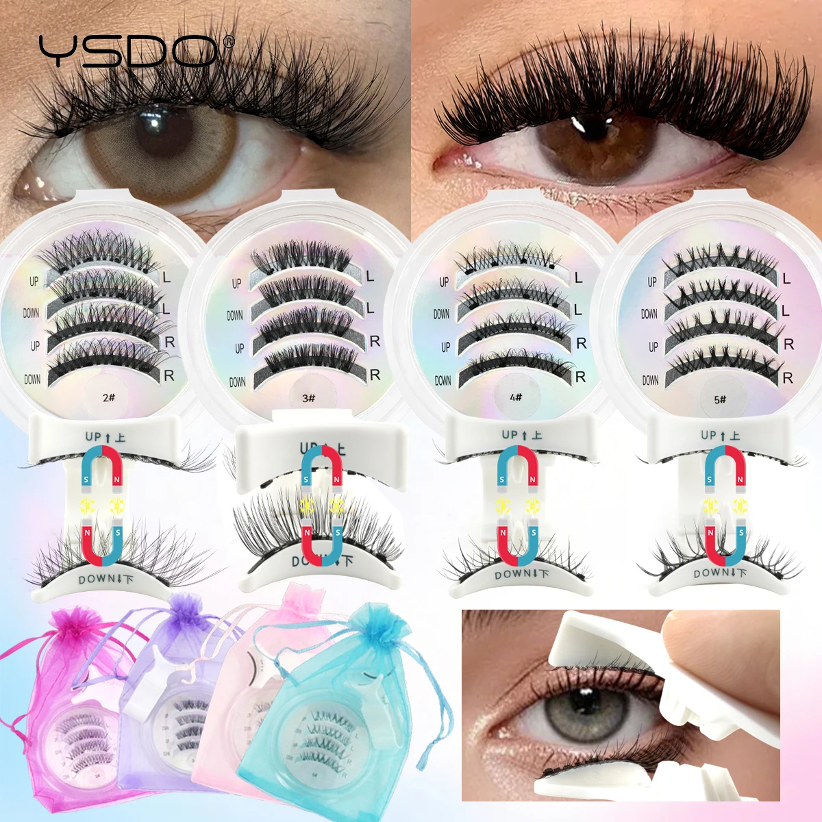 YSDO جديد رموش مغناطيسية تمديد مجموعة 1 أزواج قابلة لإعادة الاستخدام لا حاجة للغراء الرموش الصناعية مع الملقط المغناطيسي مجموعة أدوات مكياج #4