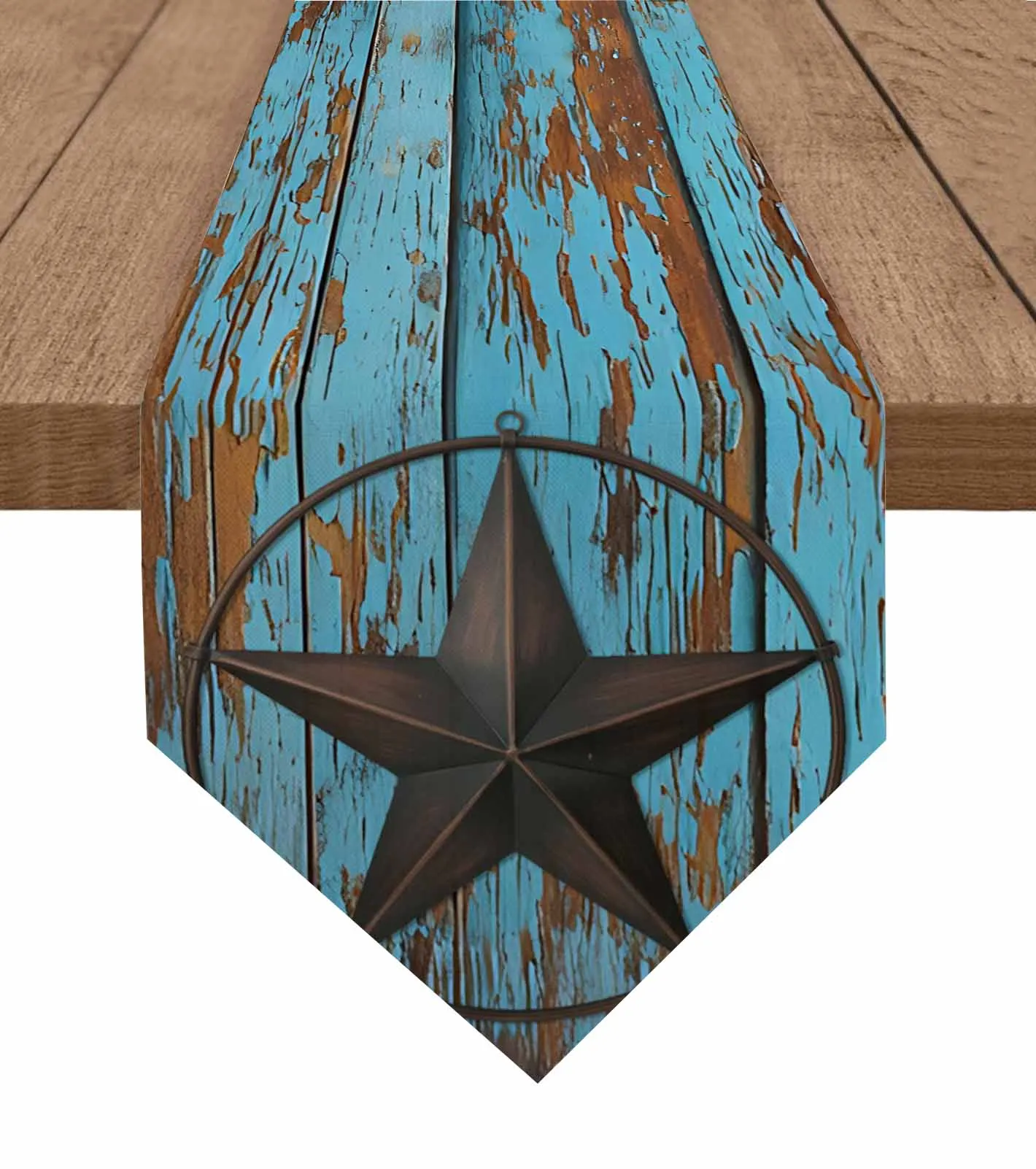 

Западно-синий Техасский звездный сарай, дорожка для стола, хлопково-льняной декор для свадебного стола, скатерть, кухонный декор