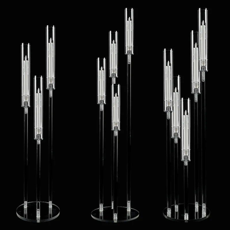 Wedding Festival Props Crystal Candlestick Acrylic Solid Tube Fully Transparent Road Guide Wedding Stage Decoration Table Orname