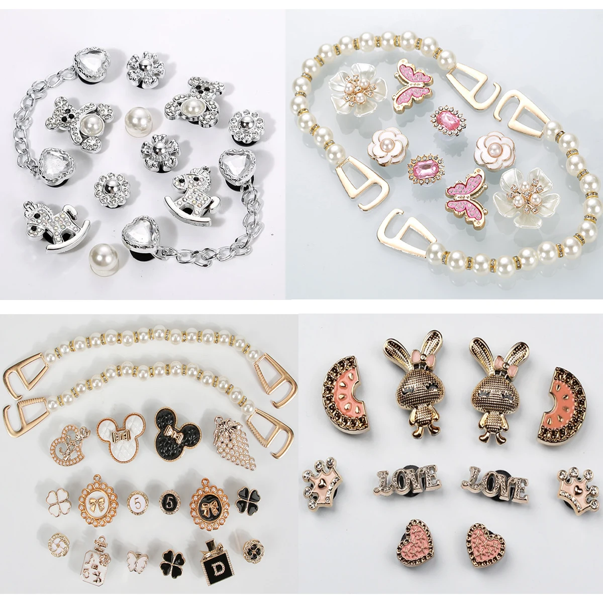 Combination Series DIY Shoe Charms for Crocs, Pearl Shoe Chains & Shoe Decorations (50PCS) Shoe Accessory Set