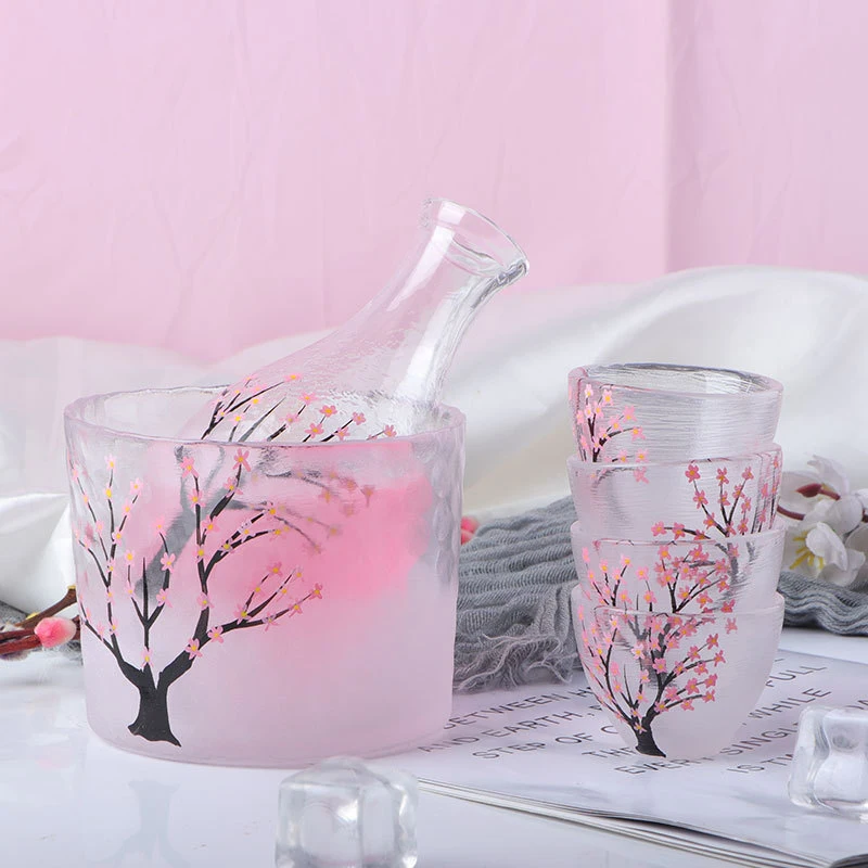 Frosted Fingerprint Wine Glass Set, Creative Wine Glass Set,  Hand-painted Plum Blossom, Glass Including Wine Warm