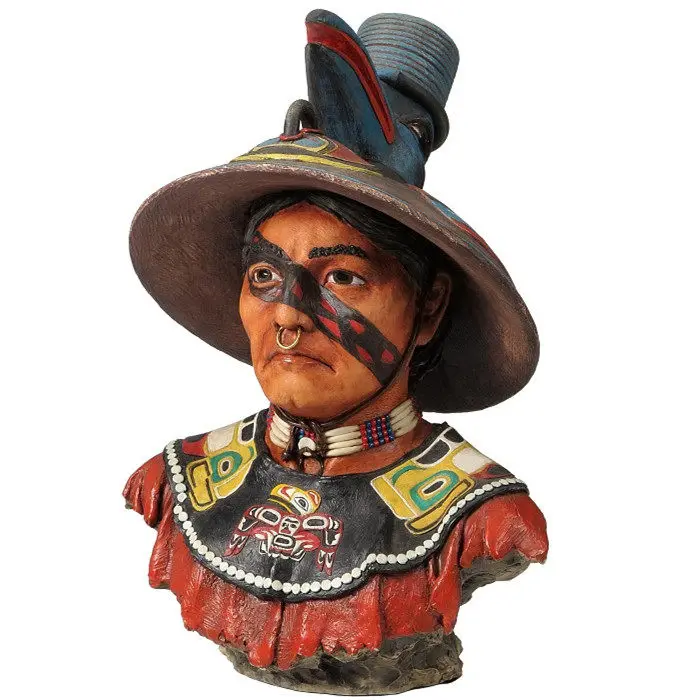 Native American Indian Chief Bust Statue Hand-Painted Resin Half-Length Figurine Tribal Warrior Sculpture Home Room Decoration