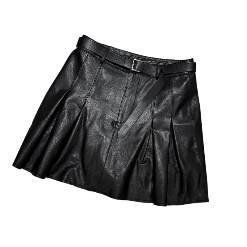 

24Genuine Leather Skirt New High-Grade Contemporary Leather Dress Retro 100% Sheepskin Office Leskirt Vintage Leather