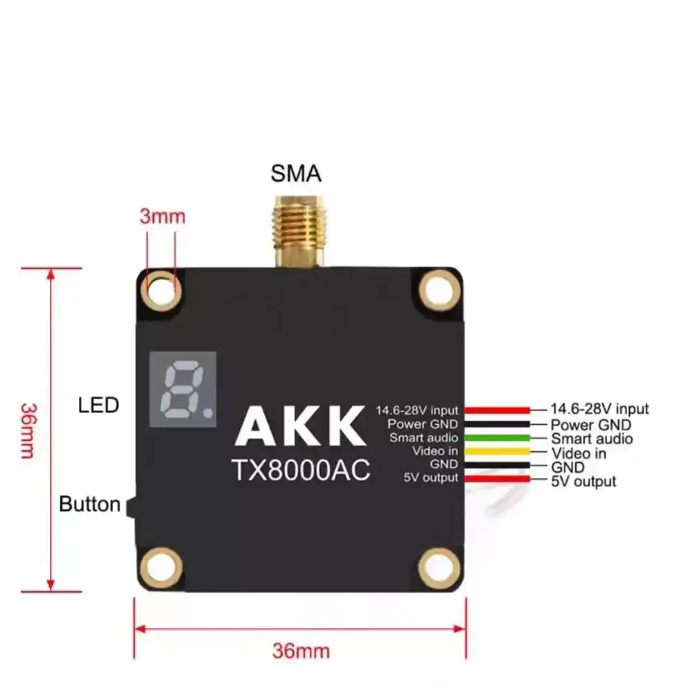 AKK VTX TX8000AC 5.8G 8w plastic FPV VTX long-distance transmission 96CH chart crossover machine with TBS for RC parts and Accs