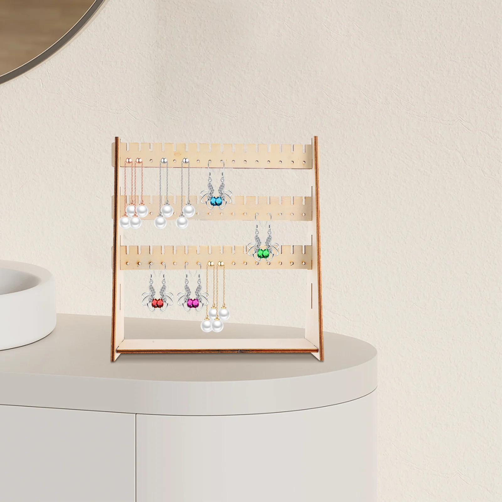 

Tiered Wood Jewelry Display Stand Multifunctional Organizer for Earrings Retail Craft Show Showcase Jewelry Holder