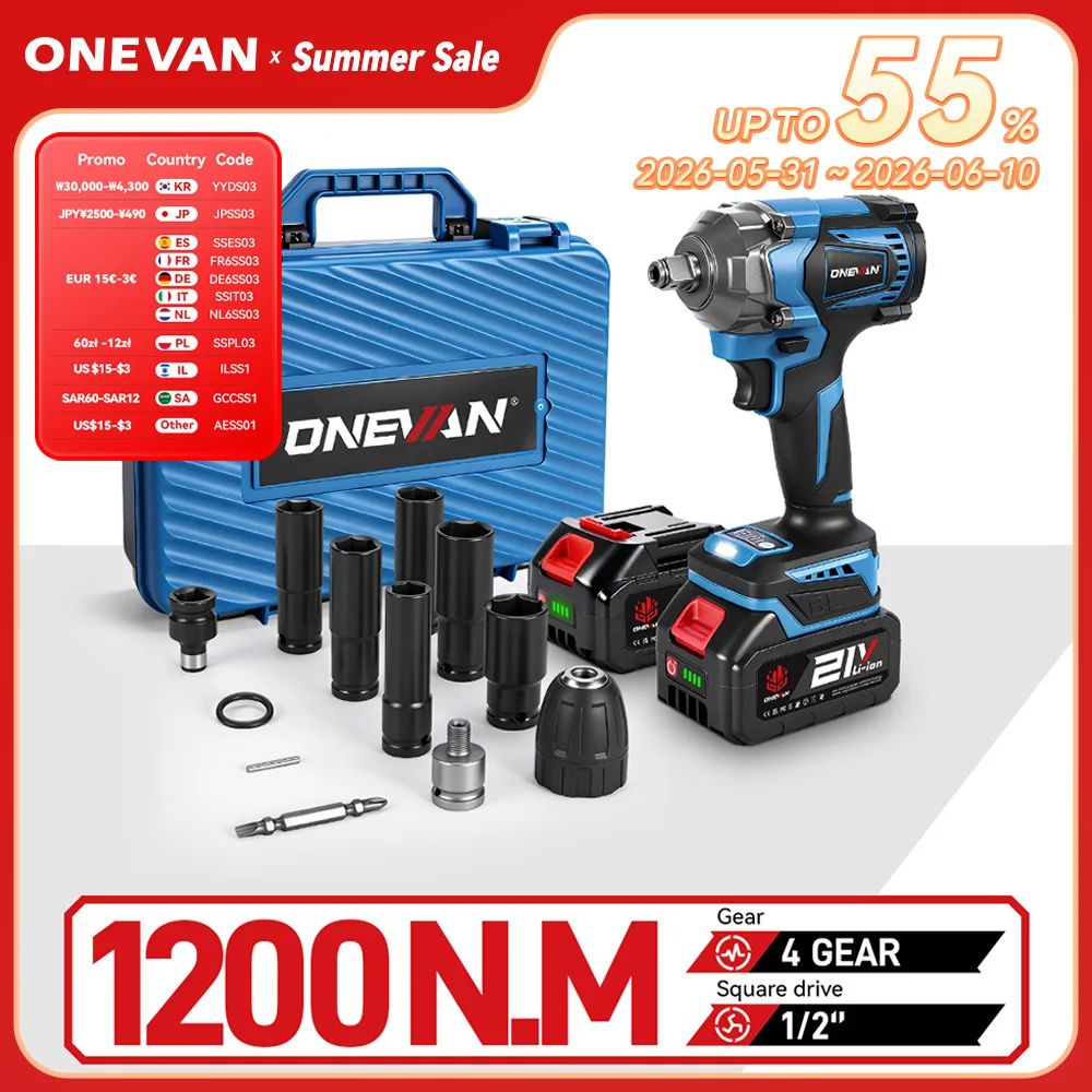 ONEVAN 1200Nm clé à chocs électrique sans brosse clé sans fil prise Rechargeable 1/2 pouces outil électrique pour Makita 18V batterie broche