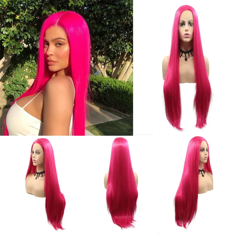 

Rose Red Lace Front for Women Matte High-Temperature Fiber Full Top Middle Part Long Straight Hair Wig