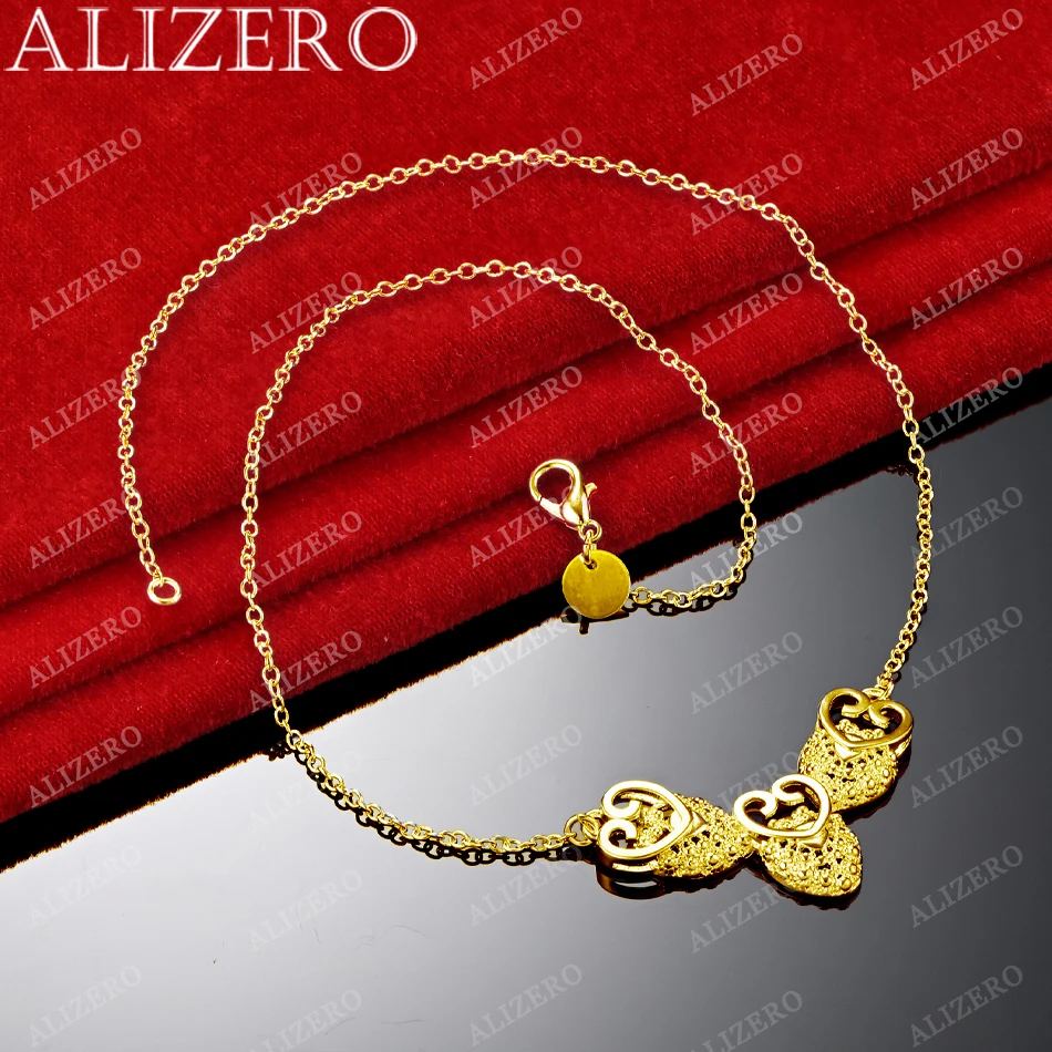 ALIZERO 18K Gold Three Hearts Pendant Necklaces 18 Inches Women Fine Jewelry Wholesale Fashion Necklace Wedding Gifts