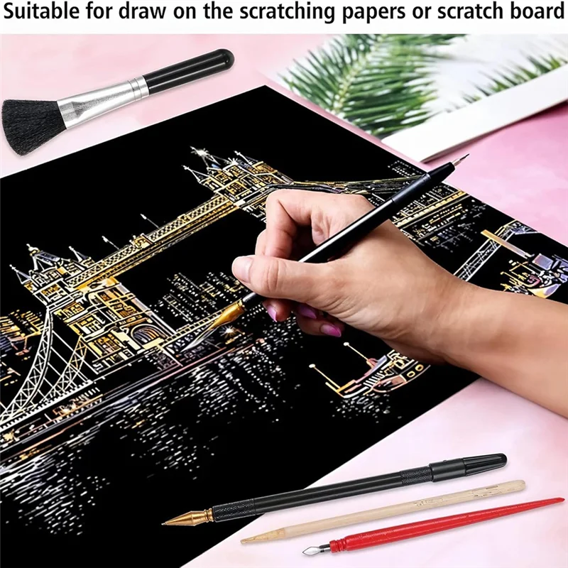 

14Pcs Scratchart Tools Dual Tip Scratch Coloring Stylus Paper Art Kit For Adults, For DIY Painting And Drawing