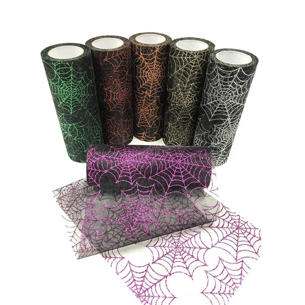 1 Roll Practical Spider Web Tulle Easy to Use 6 Colors  Tulle Roll Halloween Spider Web Decor Roll   for Door  Tulle Roll