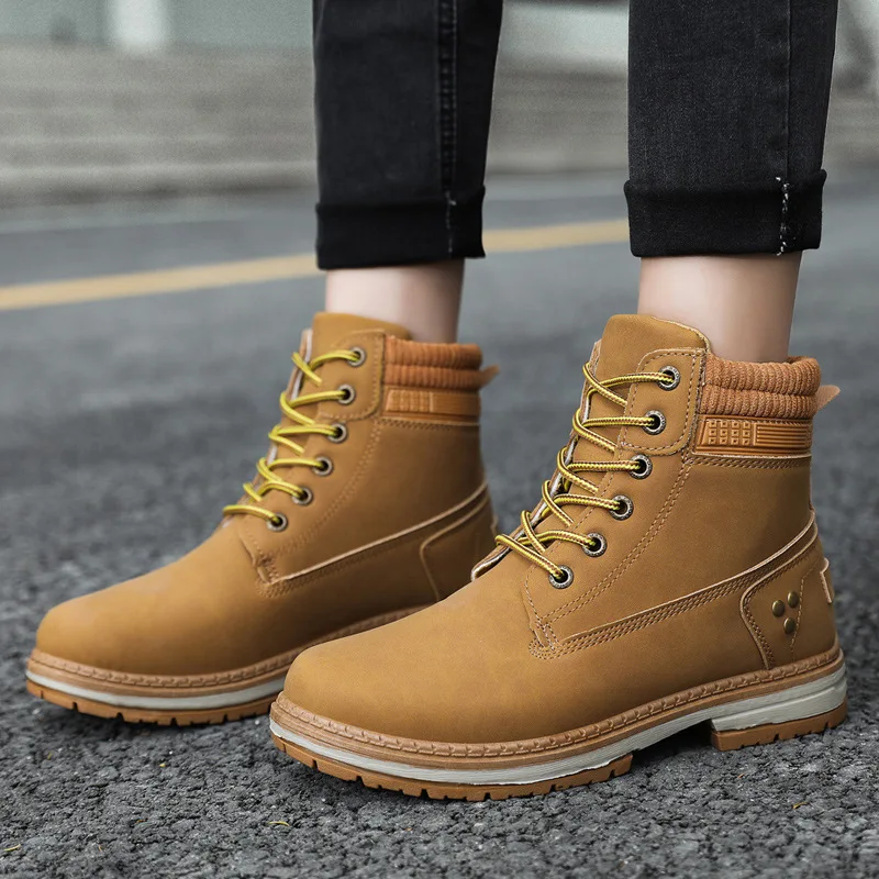 Plus Size Women\'s Boots Thick Bottom Round Toe Footwear Spring Autumn Lace Up Solid Colour Hiking Shoes Botas Para Mujeres