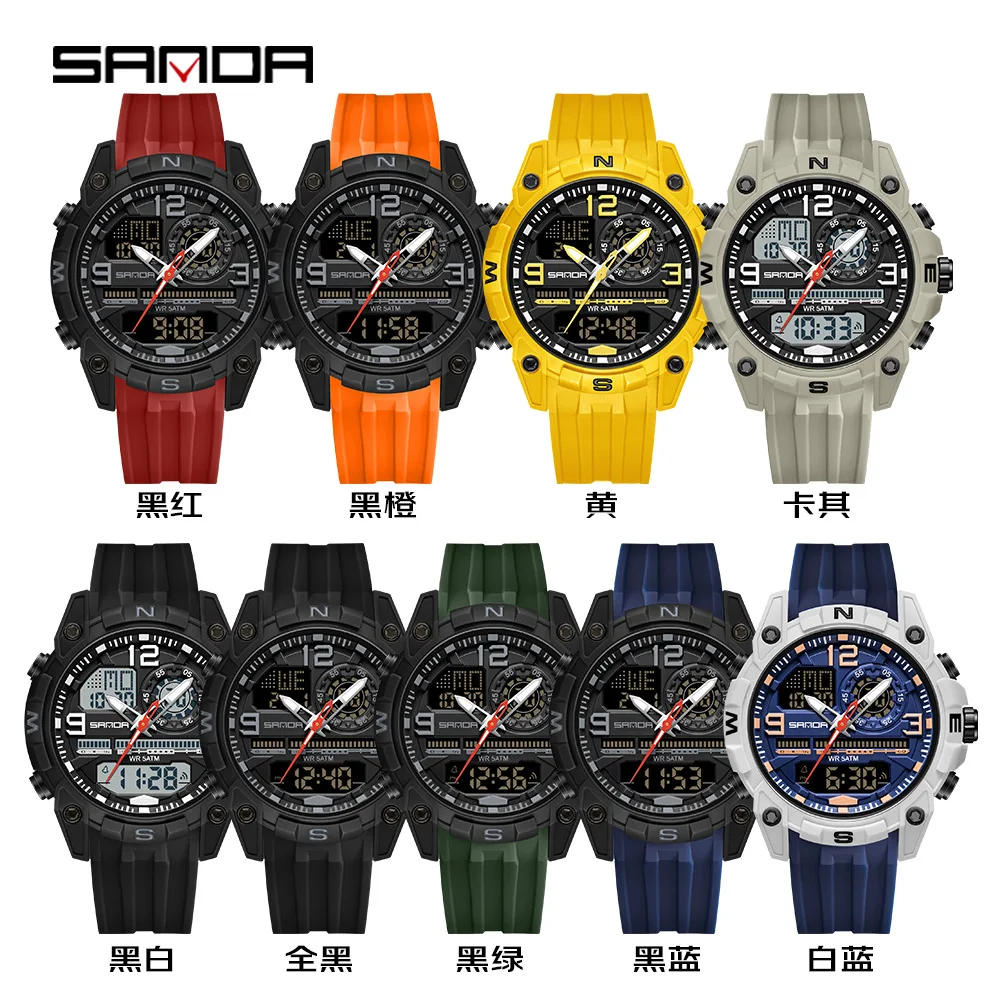 SANDA 6392 Men's Electronic Watch Large Dial Multi Functional Outdoor Waterproof Student Sports Electronic Watch