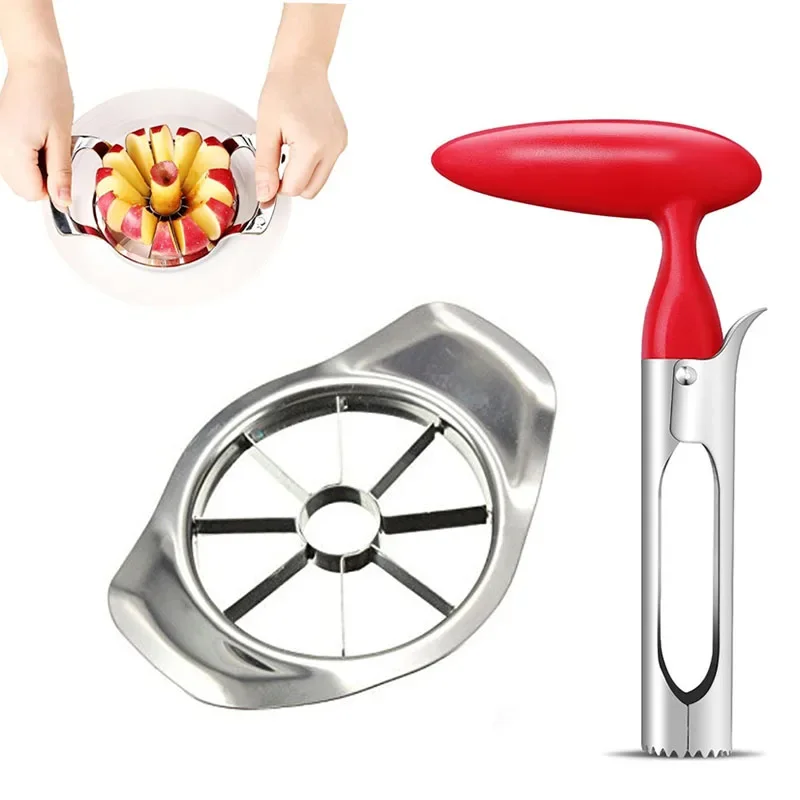 2pcs Apple Slicer and Corer Set Stainless Steel Fruit Seeder Core Remover with Non-Slip Handles for Tomato Pear Peach Cutting