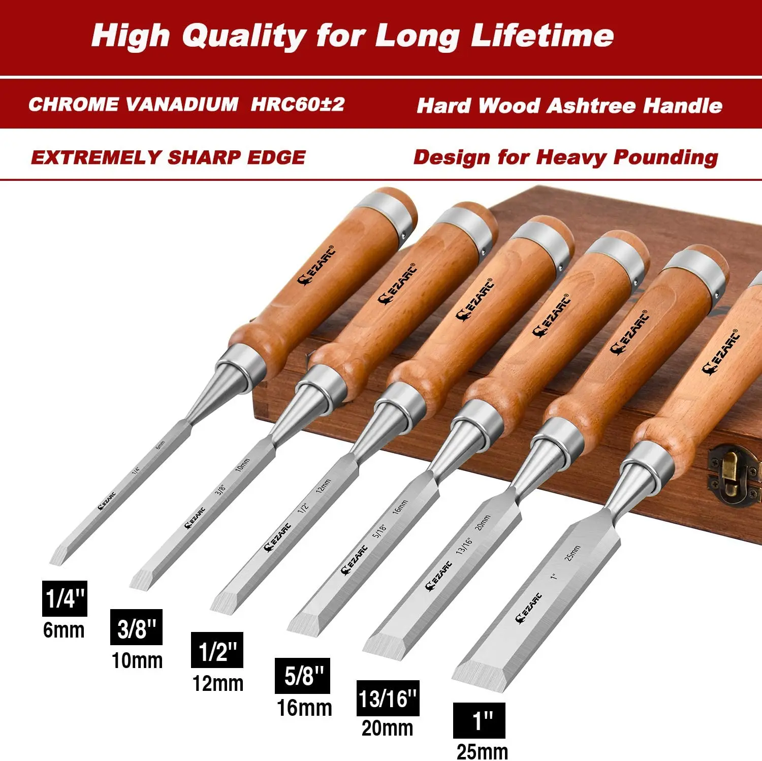 Wooden Case for Carpenter Craftsman Gift for Men 6Pcs Wood Chisel Tool Sets Woodworking Carving Chisel Kit with Premium
