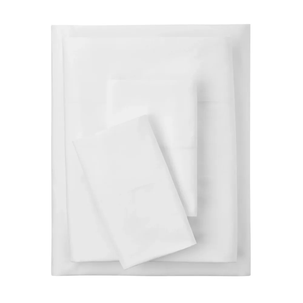 

4-Piece 300 Thread Count White Cotton Blend Percale Bed Sheet Set, King