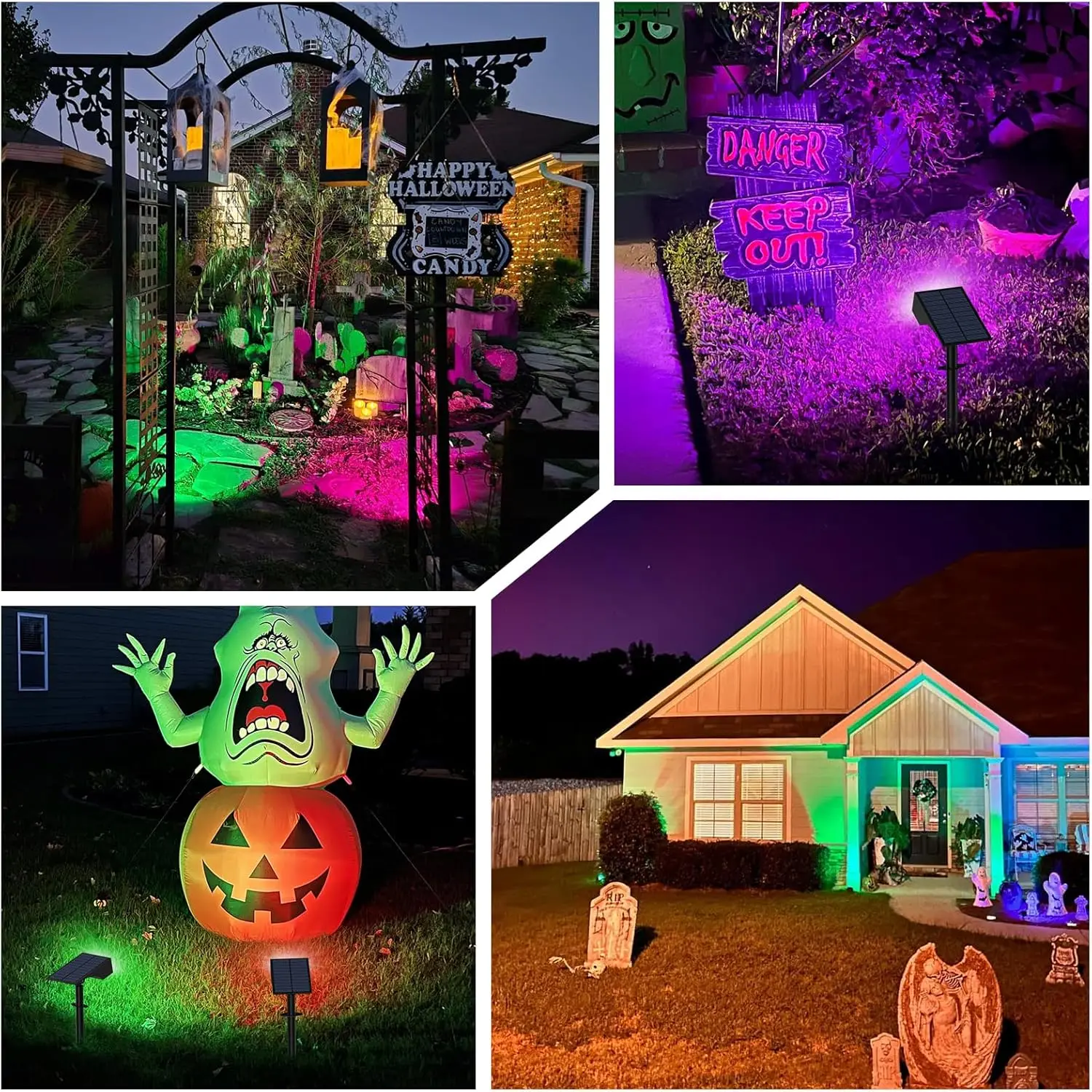10er-Pack Solar-RGB-Strahler für den Außenbereich, 7 Farbmodi, wasserdicht, IP68, Landschaft, Garten, Wegbeleuchtung für Halloween, Weihnachten