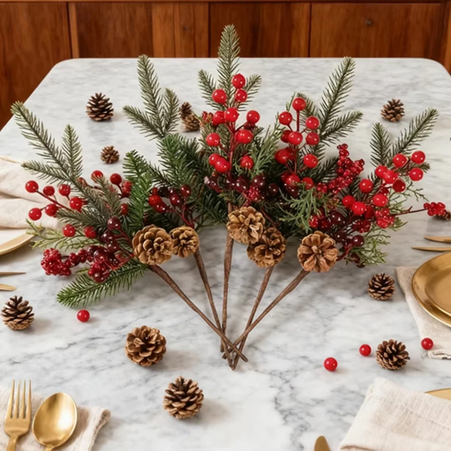 1/4PCS Künstliche Pflanzen Rote Früchte Zweig Weihnachtsbäume Neue Jahr Hause Zimmer Tisch Mit Blick Dekor Outdoor Garten bonsai Hochzeit