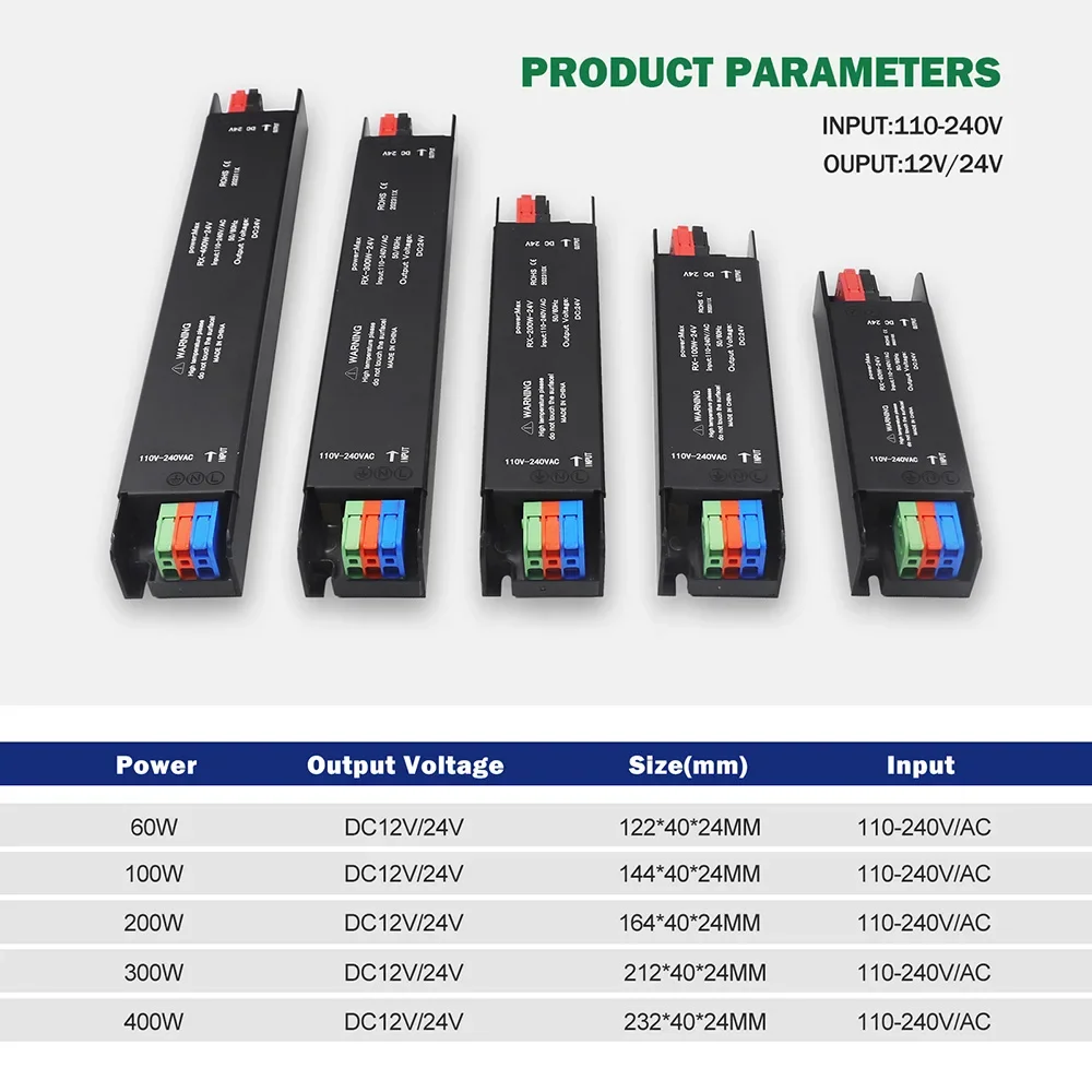 

Ultra Thin Lighting Transformers 110V 220V to 12V 24V 60W 100W 200W 300W 400W For CCTV LED Strip Power Supply Adapter Driver