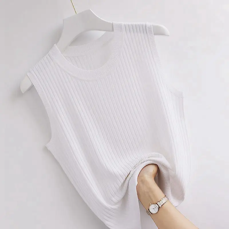 Tank Top Knitting Chic Ribbed Elegant Sleeveless Vests Tube Vintage Slim White Thin Summer Clothes for Women Korean Fashion