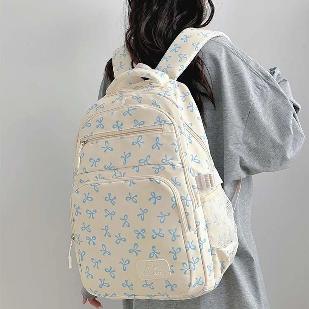 Daypack Three-piece School Bag Set Large Capacity with Pen Bag Nylon Bow Backpack Crossbody Bag Durable Students School Bag