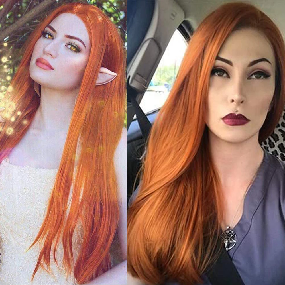 Ginger Wig Synthetic Lace Wig Long Straight Wig Ready To Wear Auburn Red Lace Frontal Wigs For Women Orange Straight Wig Cosplay