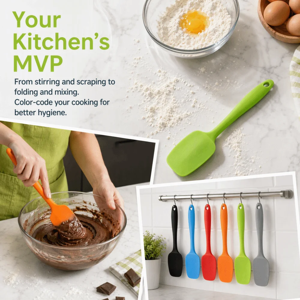 6pcs Heat Resistant Silicone Spatula Non-Stick Hanging hole Baking Spatula Comfortable Grip T Shape Cooking Spatula Cooking