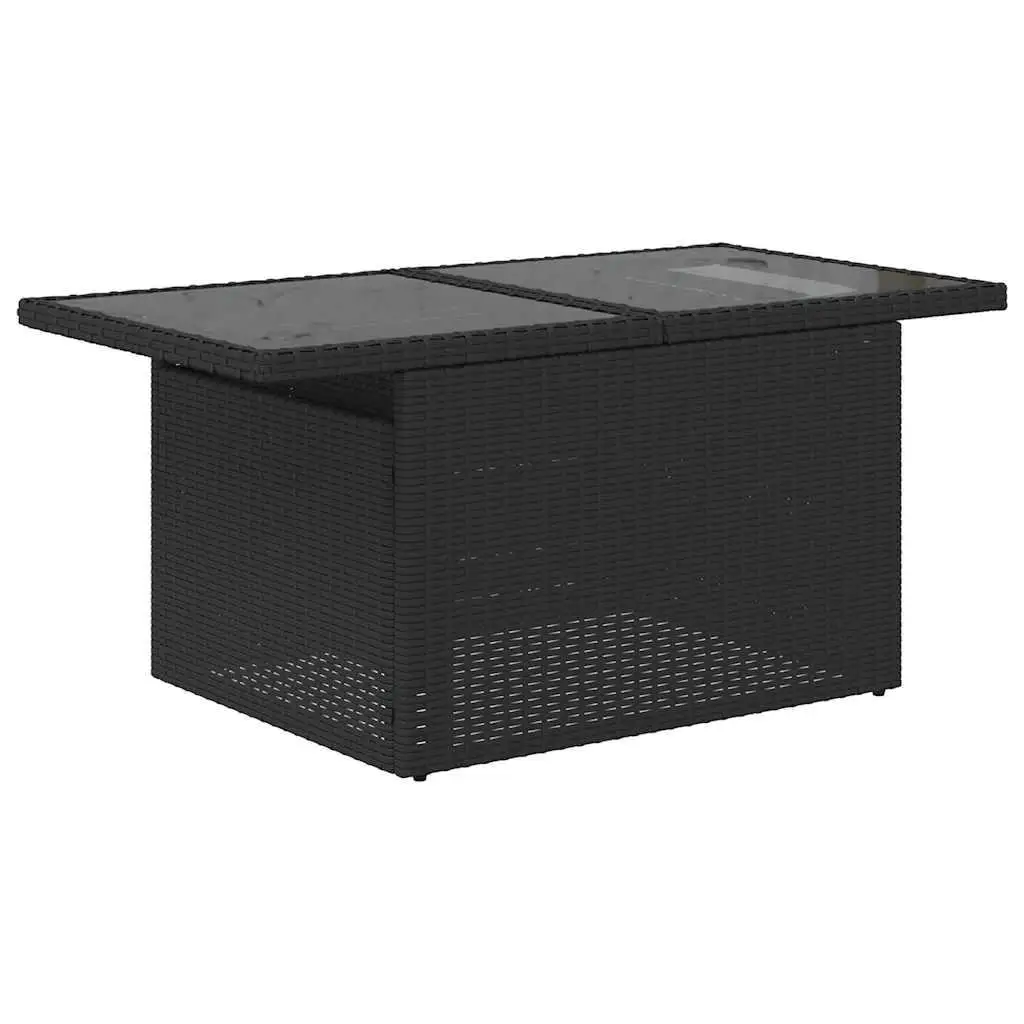 Set Sofa Teras Luar Ruangan 9 Buah dengan Bantal Furnitur Rotan Hitam Tahan Air untuk Balkon Taman dan Tepi Kolam Renang