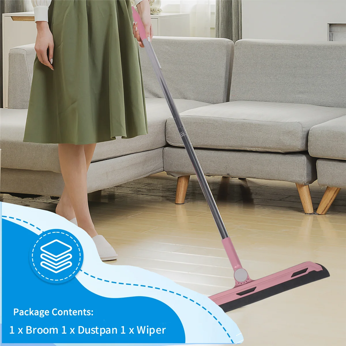 F-3C مجموعة مكنسة مجرفة ممسحة الأرضية التنظيف المنزلي مقبض طويل مجموعة التنظيف لردهة تنظيف المطبخ المنزلية الوردي #6