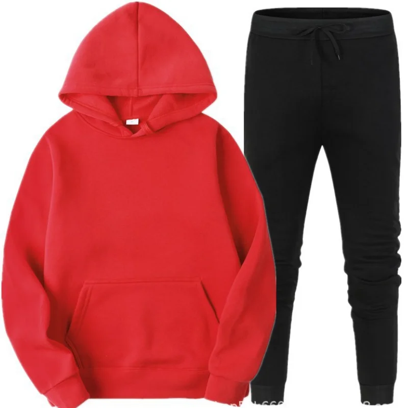 Men's Sets Hoodies + Pants Solid Color Hooded Sweatshirt Sweatpants Sportswear 2 Pcs Men Hooded Set Pullover Tracksuit MY544