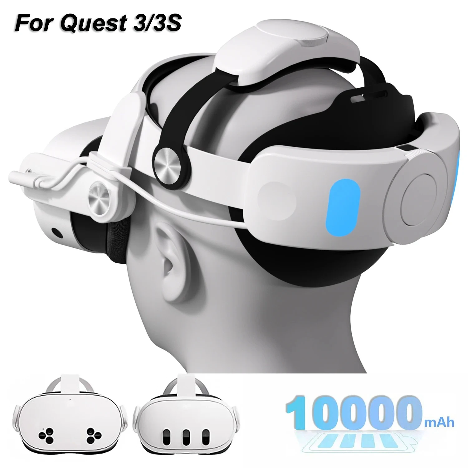 Head Strap 10000mAh Battery  For Meta Quest 3/3s PD18W Charging Enhanced Playtime Adjustable Comfort Elite Strap&Carrying Case