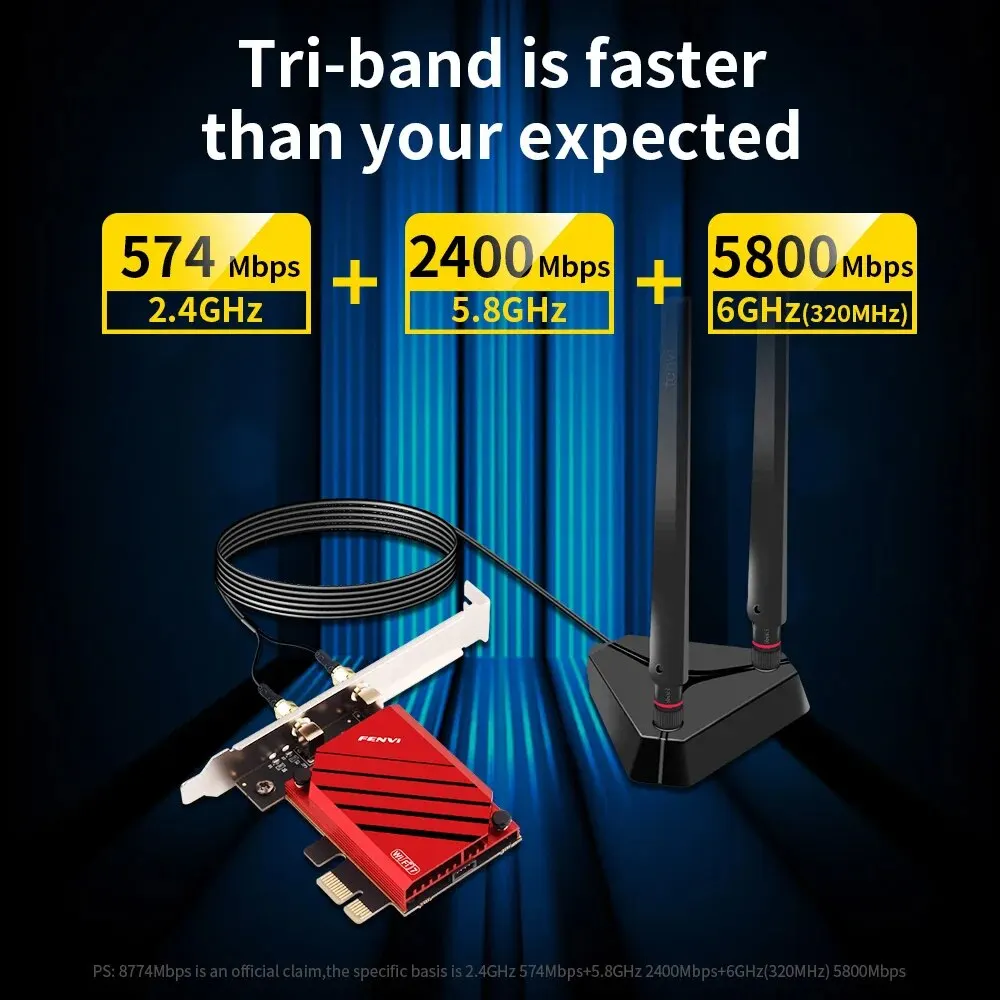 Fenvi-محول بطاقة شبكة سطح المكتب اللاسلكي ، PCIE ، Band2.4 G للألعاب ، 5G ، 6GHz ، Mbps ، BE200 ، BT5.4 ، Win10 ، 11 ، جديد