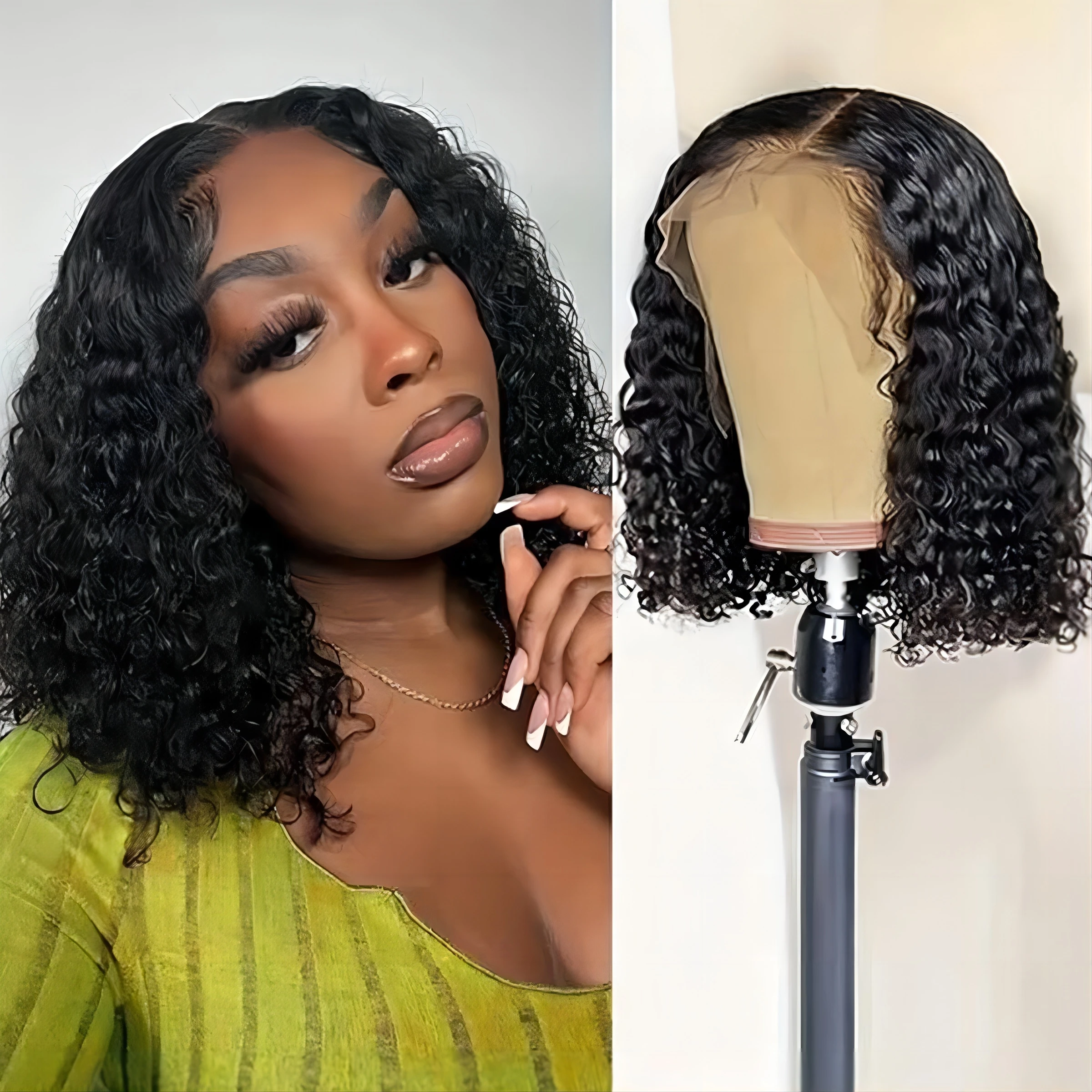 

Short Bob Wig Kinky Curly Lace Front Wig Malaysian Curly Lace Human Hair Pre Plucked Transparent 13x4 Lace Frontal Wig Remy