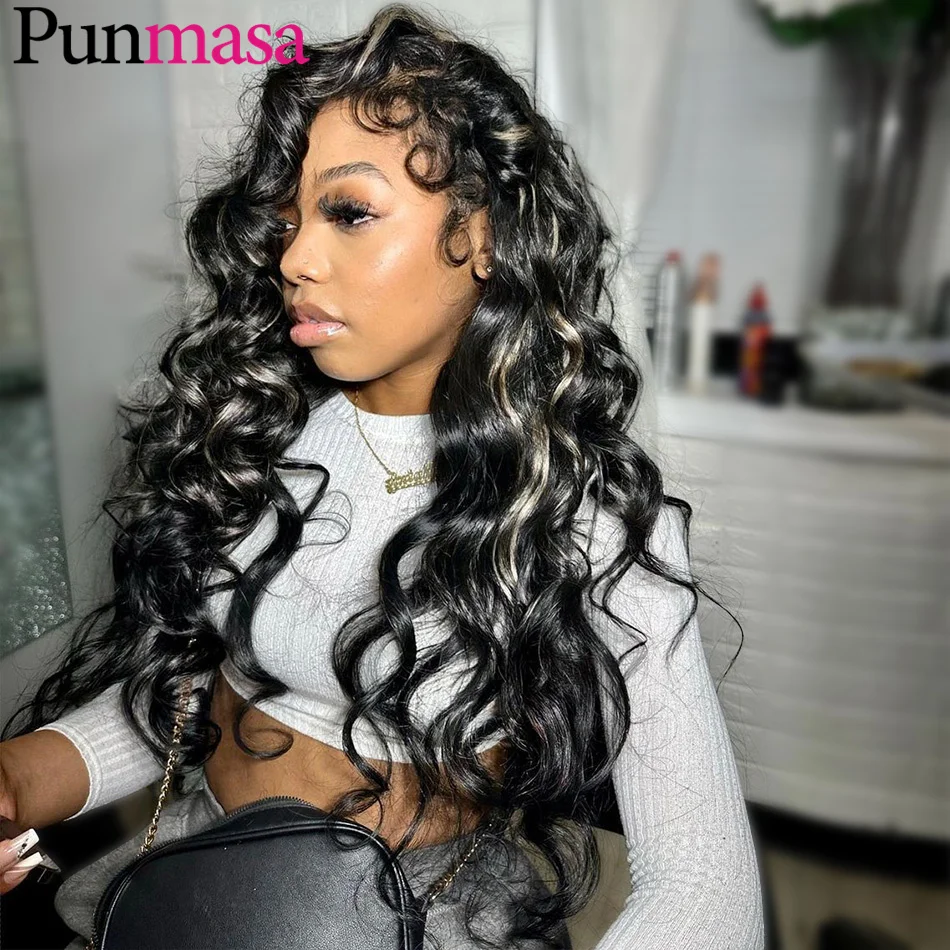 1B Grey Highlights Loose Body Wave Human Hair Wigs Glueless 5X5 Lace Closure Wig for Women 200% Wear Go Lace Frontal Wig Punmasa