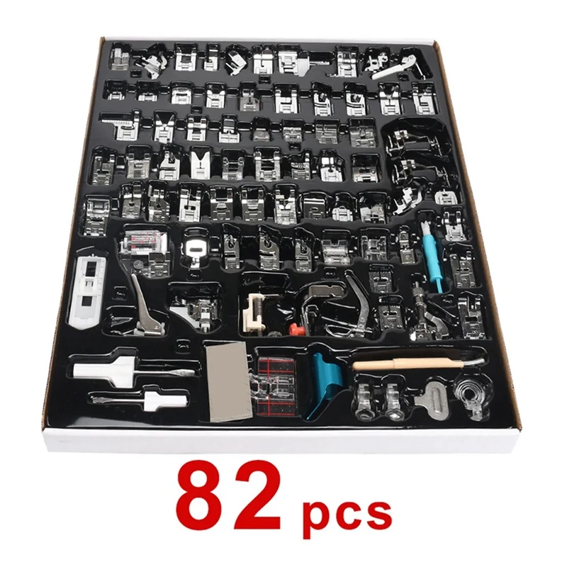 82PCS Sewing Machine Presser Foot Press For Brother Singer Kit Braiding Blind Stitch Overlock Zipper Ruler Parts Accessories